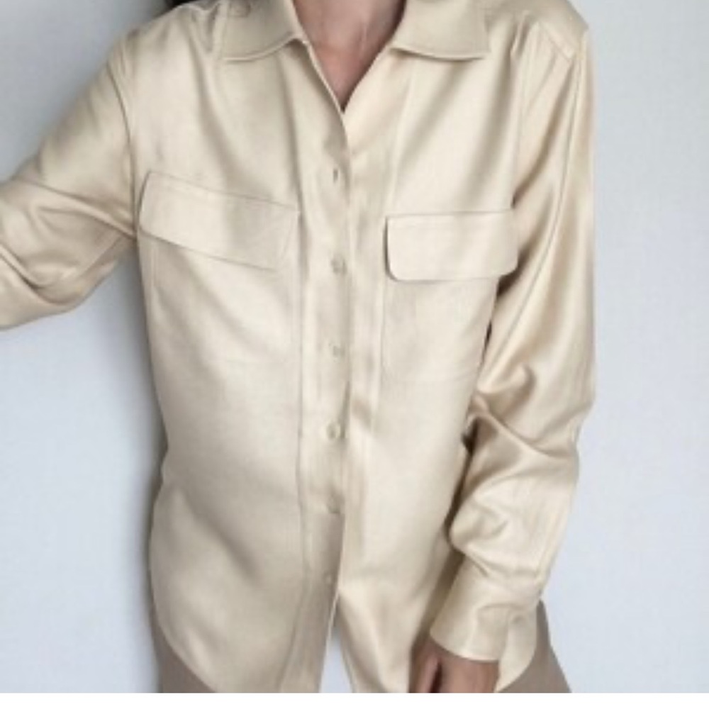 MAX STUDIO Vegan Faux Suede Chamois Butter Light Tan Shirt XS Extra Small $128